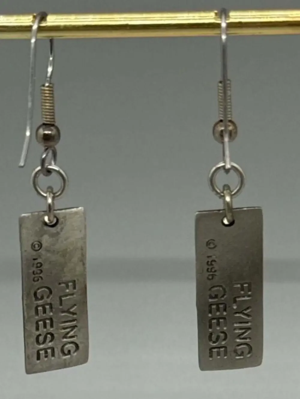 1996 Flying Geese Pewter Quilt Block Dangle Drop Earrings Quilting Vintage